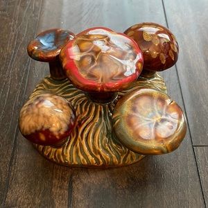 70s Handmade Ceramic Cluster Forest MUSHROOM Sculpture Figurine Garden Art